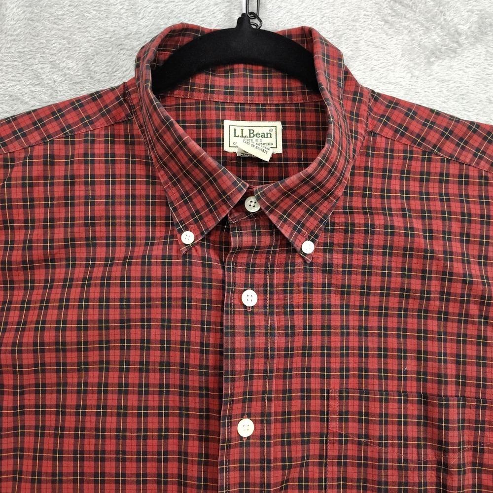 L.L. Bean Red Plaid Button Down Shirt Men's XL- REG Lumberjack Tartan‎ Plaid
